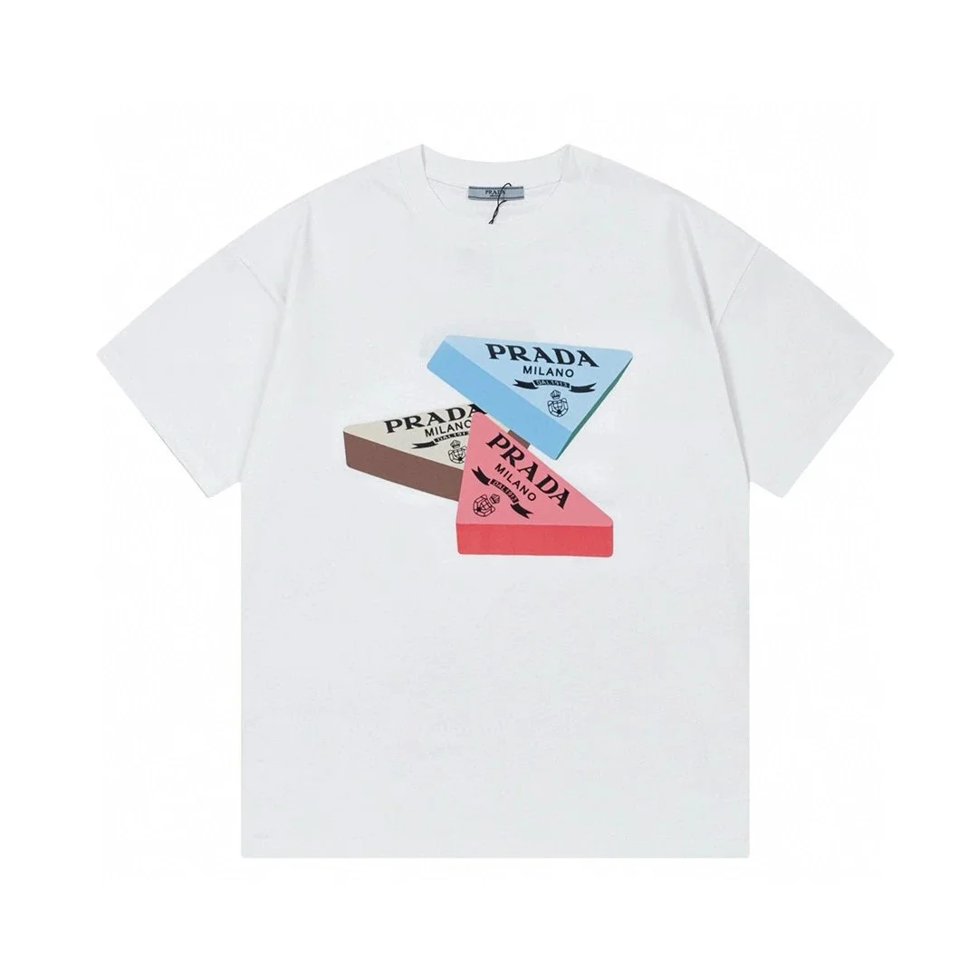 Prada Prada Triangle Logo Multicolor T-Shirt White