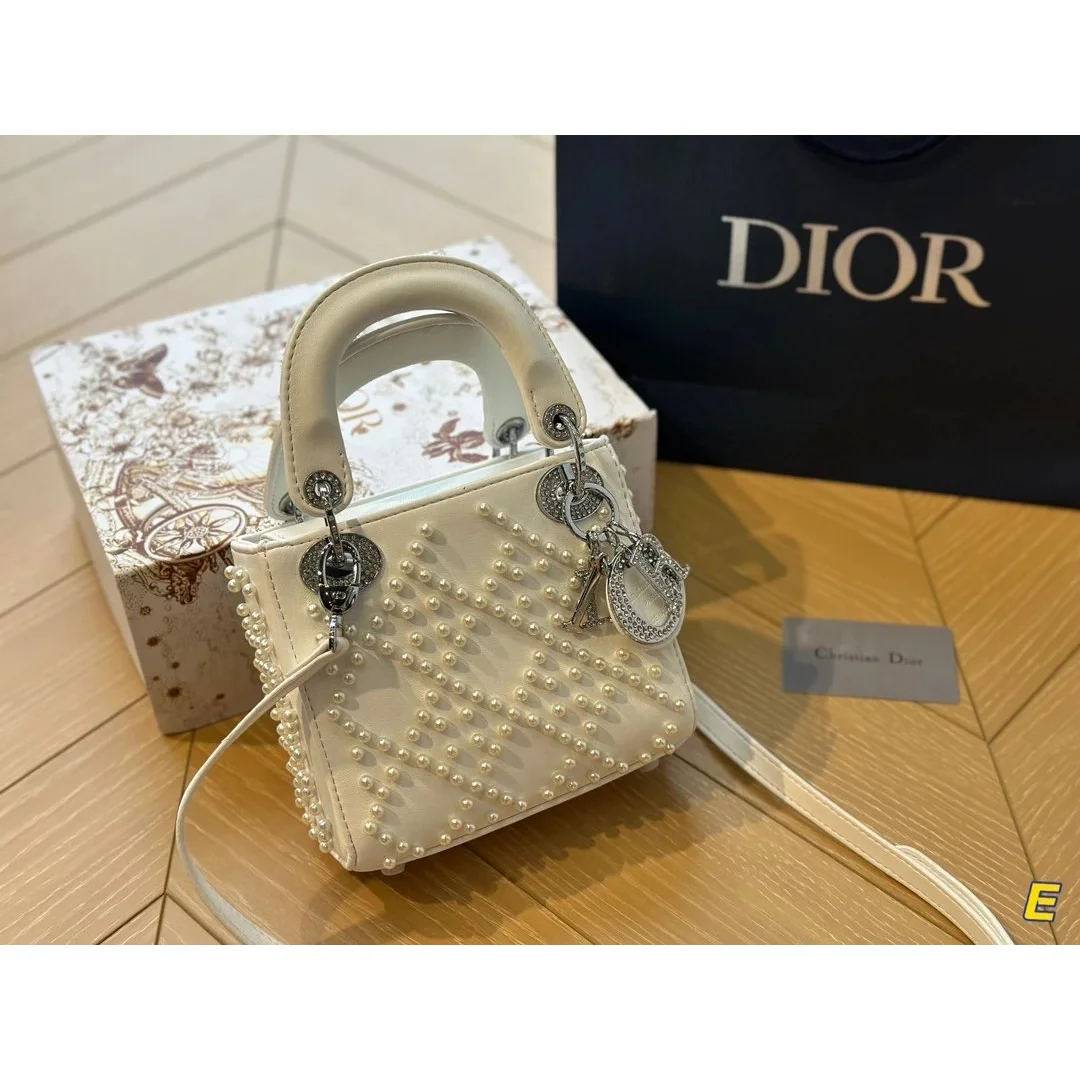 Dior Dior Lady Dior Beige Pearl Embellished Mini Bag Beige - 1