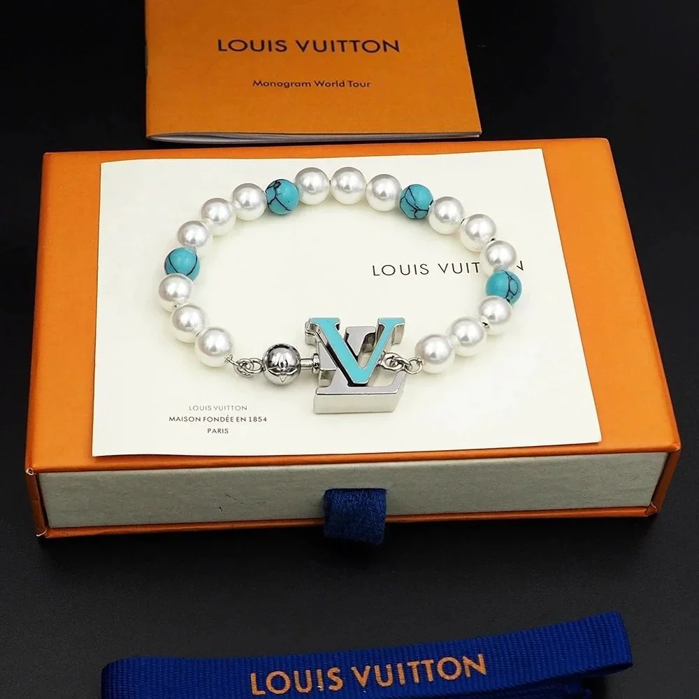 Louis Vuitton Louis Vuitton Pearl & Turquoise LV Logo Bracelet White - 1