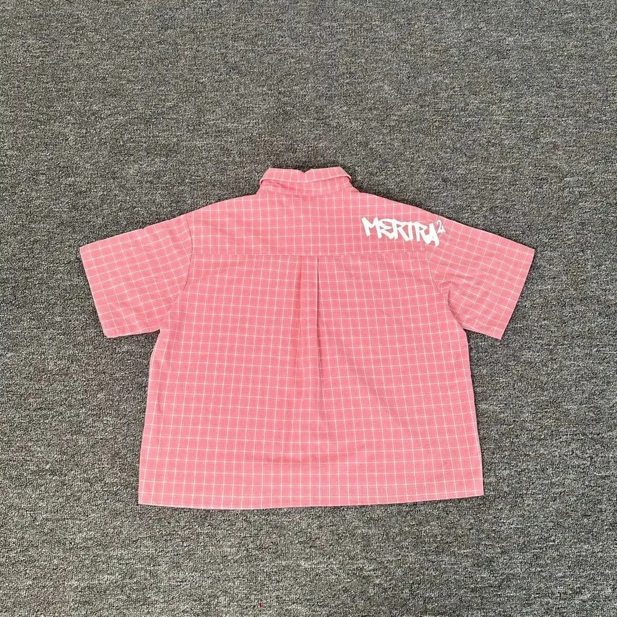 Other T055 Pink Grid Print Short Sleeve Shirt Pink - 1
