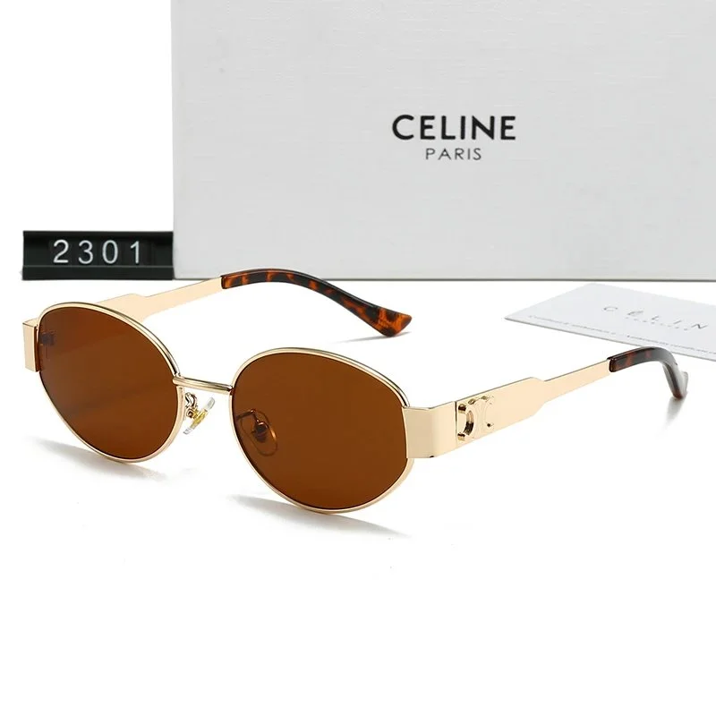 Celine Celine Classic Logo Oval Sunglasses Brown Gold Gold - 1