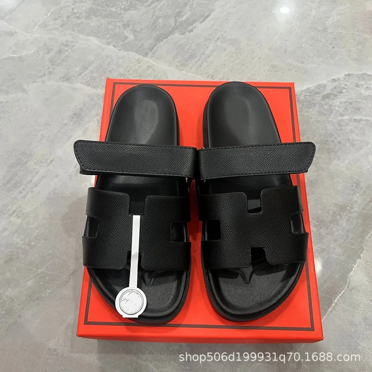 Hermès Hermès Palm Print Black Slide Sandals Black