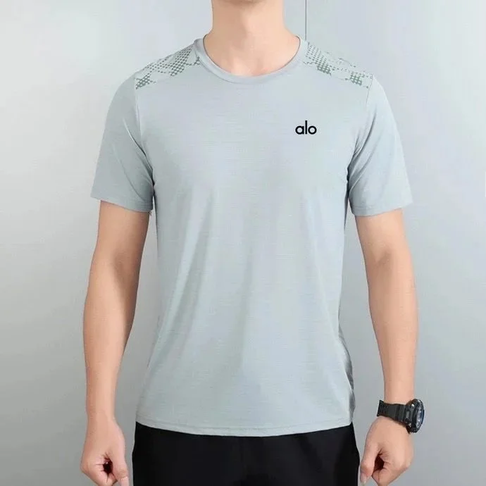 Alo Yoga Alo Light Blue T-Shirt with Mesh Shoulder Panels Blue - 1