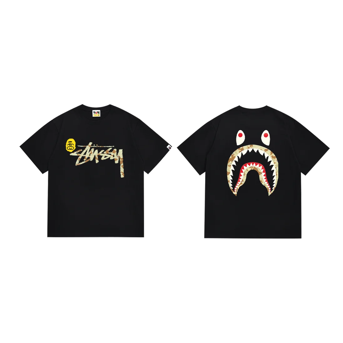 A Bathing Ape BAPE STA Shark Camo Black T-Shirt Black - 1