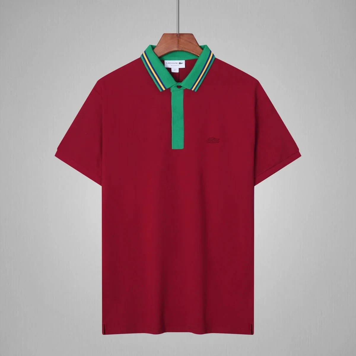 Lacoste Lacoste Red Polo Shirt with Green & Stripe Collar Red - 1