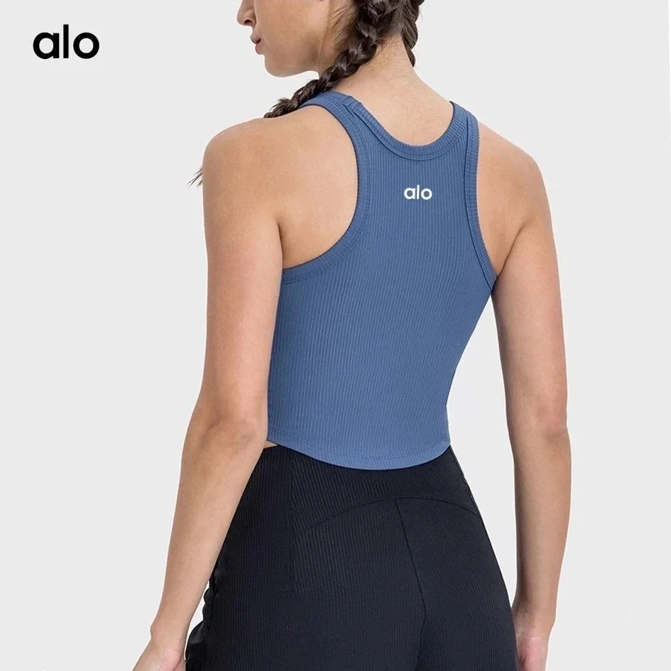 Alo Yoga Alo Asphalt Blue Ribbed Crop Top Blue - 1