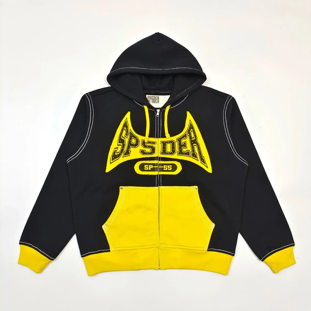 SP5DER SP5DER SP-55 Black/Yellow Zip-Up Hoodie Black - 1