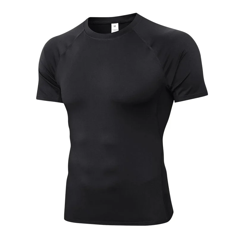 Other Black Solid Short Sleeve Compression T-Shirt Black - 1