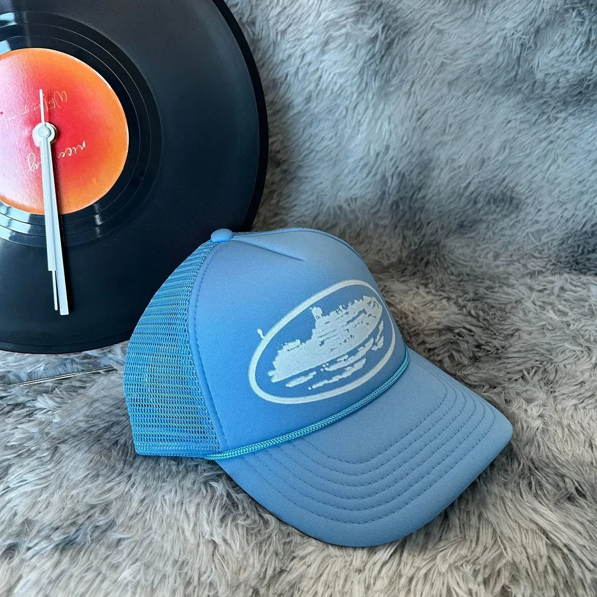 Other Blue Trucker Hat with White Boat Print Headwear Blue - 1