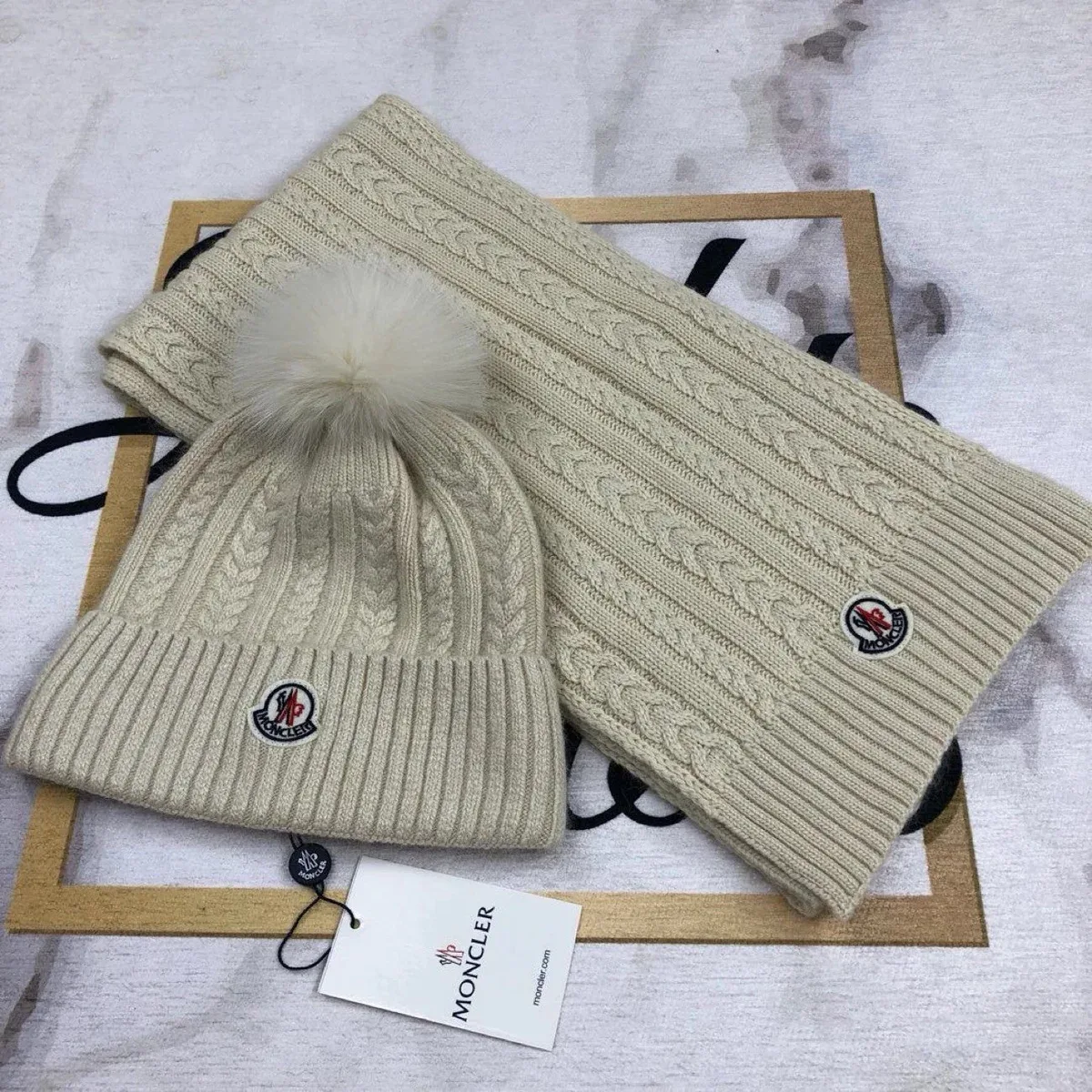 Moncler Beige Cable Knit Hat & Scarf Set — Oopbuy Spreadsheet find