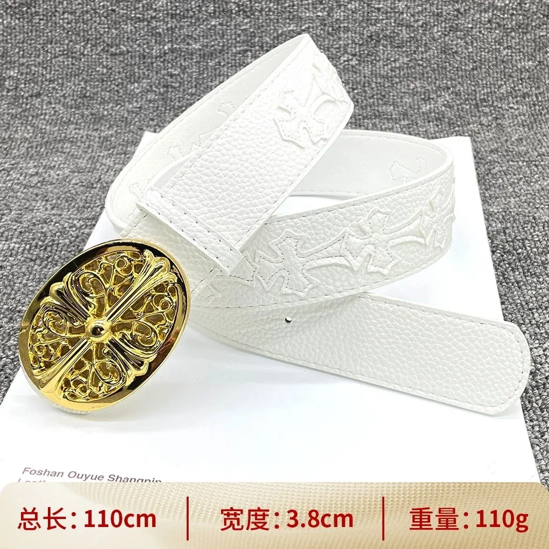 Other White Cross Embossed Belt with Gold Buckle White - 1
