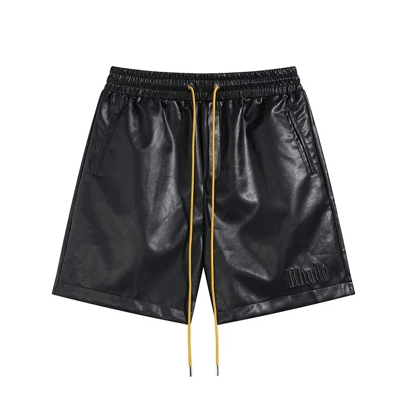 Rhude Rhude Racing Black Leather Shorts Black - 1