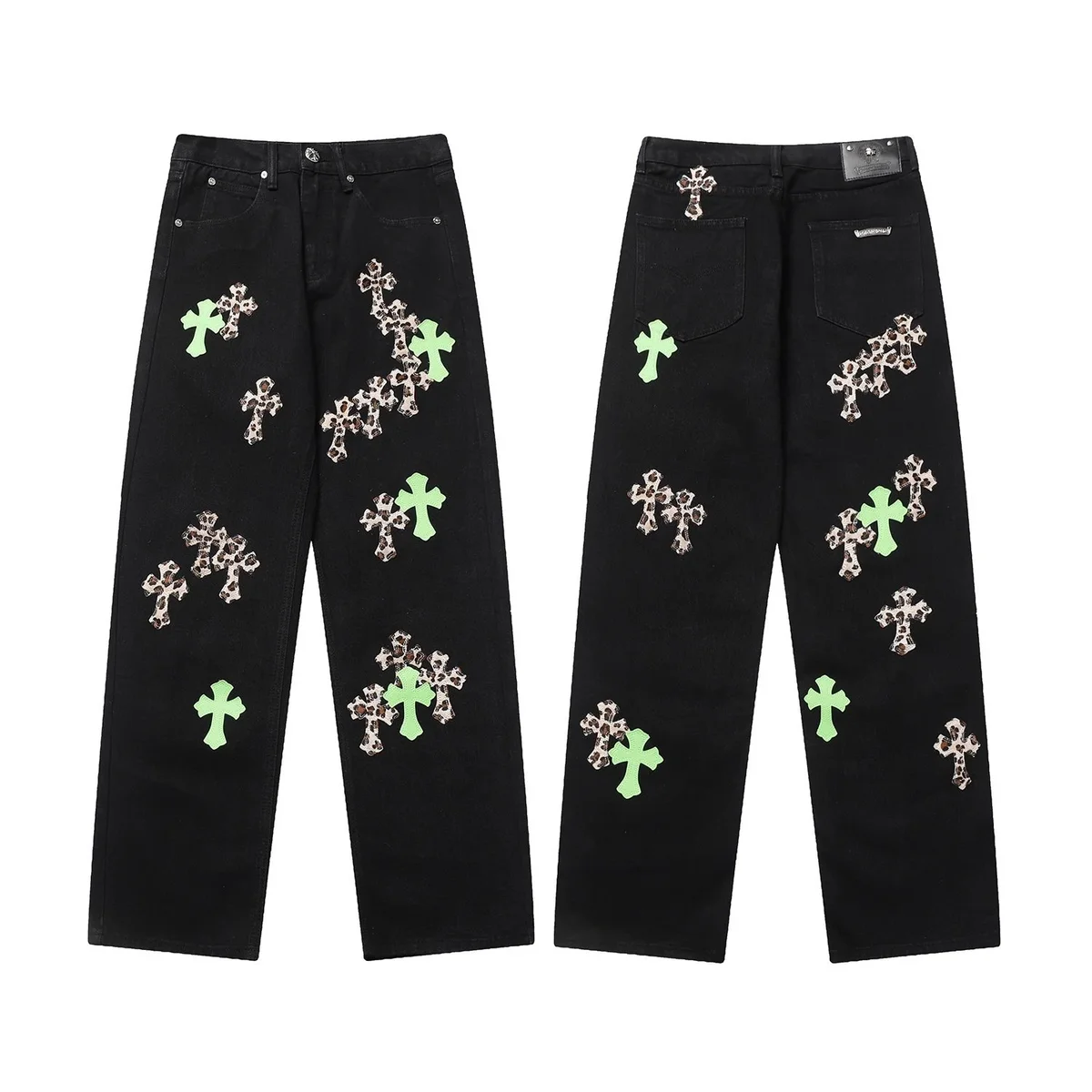 Chrome Hearts Chrome Hearts Leopard Cross Denim Jeans Black Black - 1