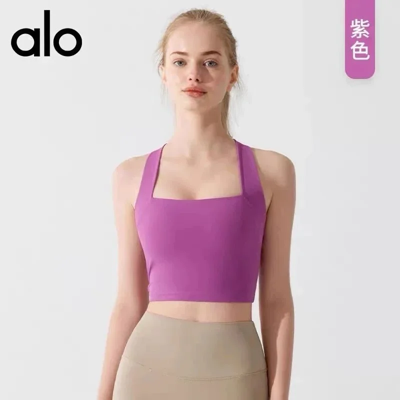 Alo Yoga Alo Square Neck Crop Top Purple Sporty Purple - 1