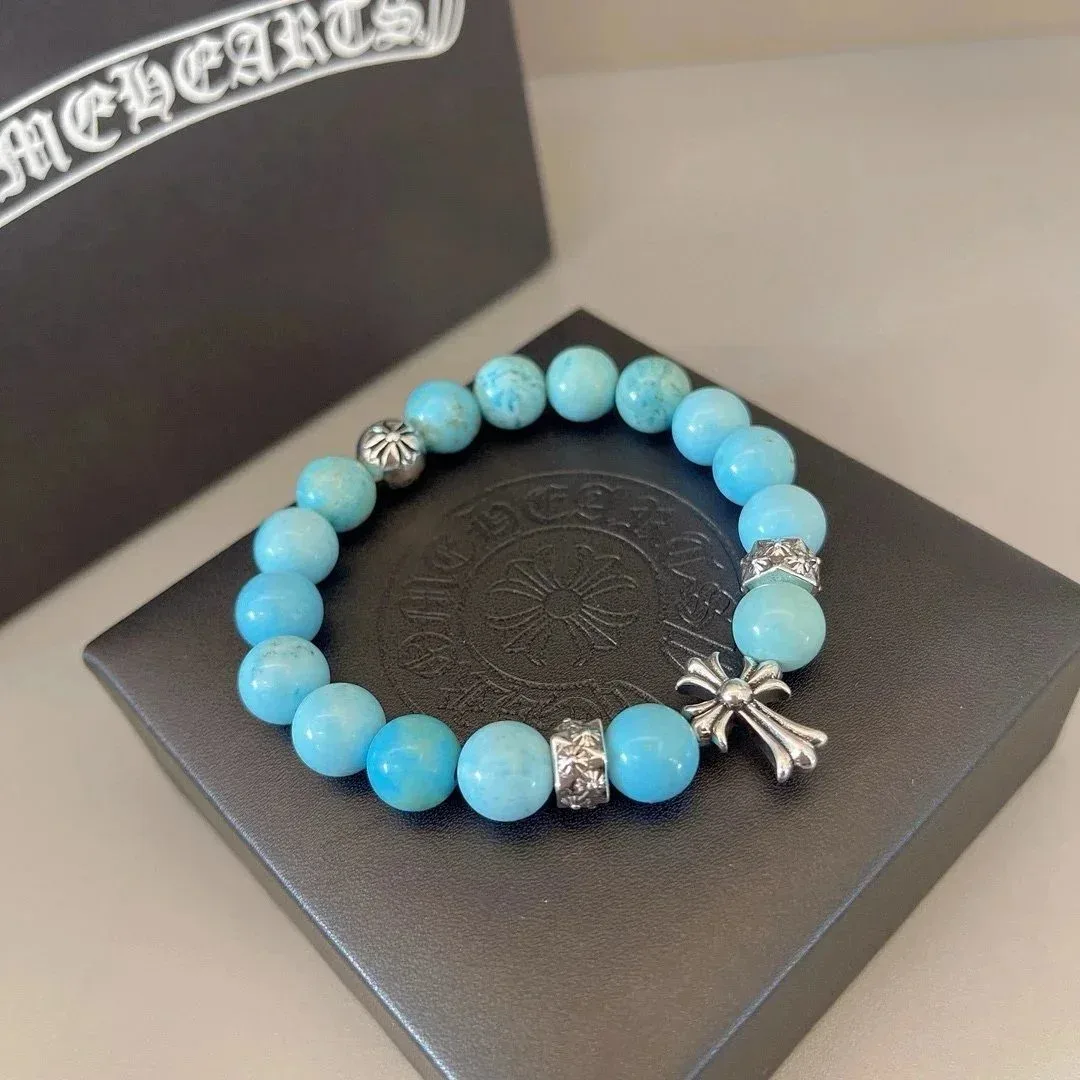 Chrome Hearts Chrome Hearts Turquoise Cross Bead Bracelet Blue