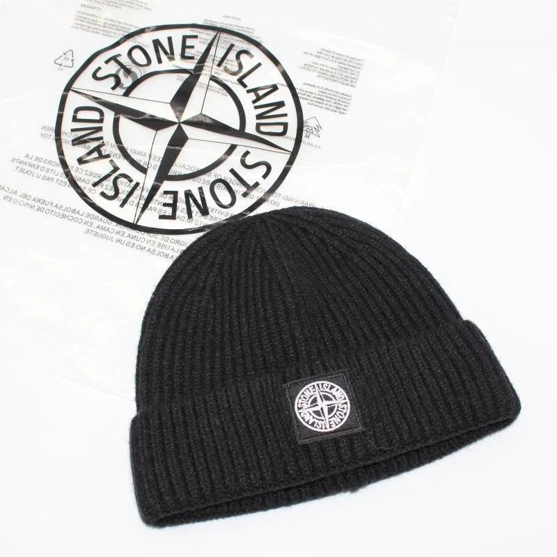 Stone Island Stone Island Solid Black Logo Patch Beanie Black
