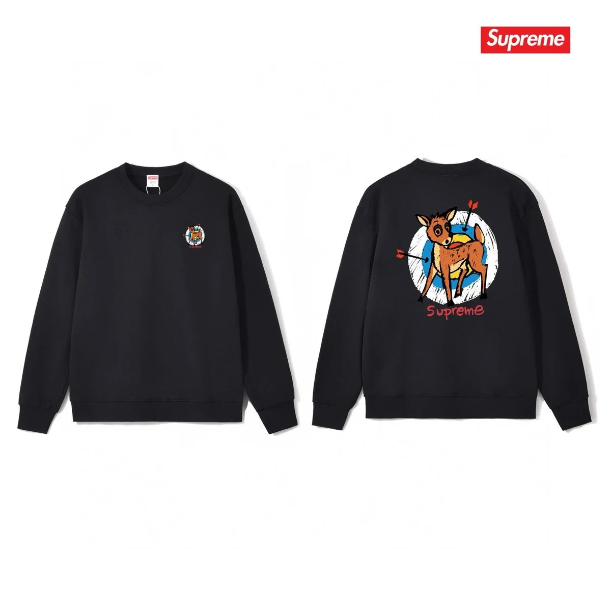 Supreme Supreme Deer Print Crewneck Sweatshirt Black Black - 1