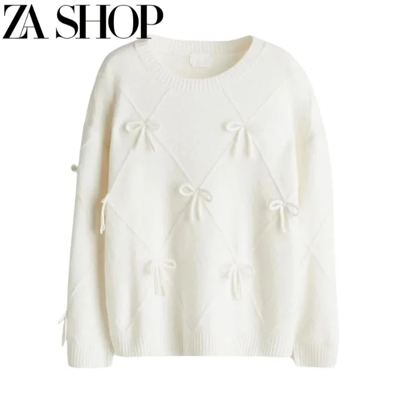 Zara Zara Bow Detail Sweater White Casual White - 1