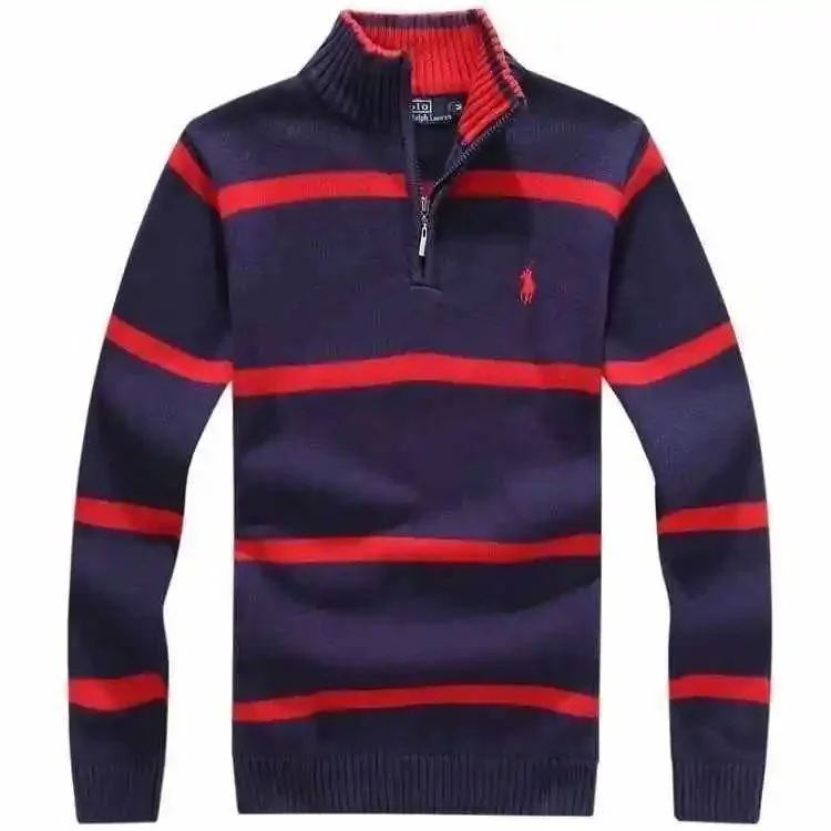 Polo Ralph Lauren Polo Ralph Lauren Classic Logo Navy Red Stripe Quarter-Zip Sweater Navy - 1
