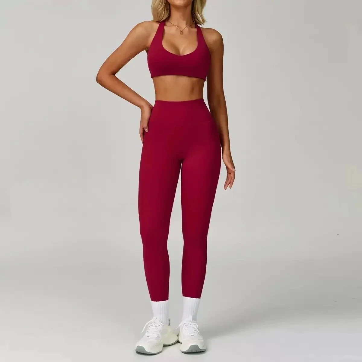 Other Burgundy Sports Bra & Leggings Set Pink - 1