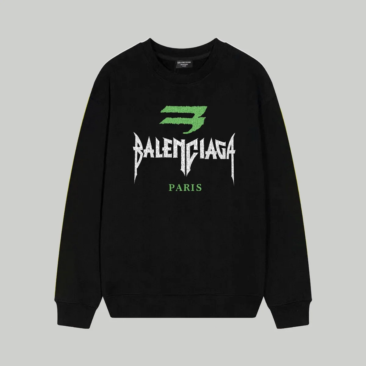 Balenciaga Balenciaga Black Green Logo Crewneck Sweatshirt Black - 1