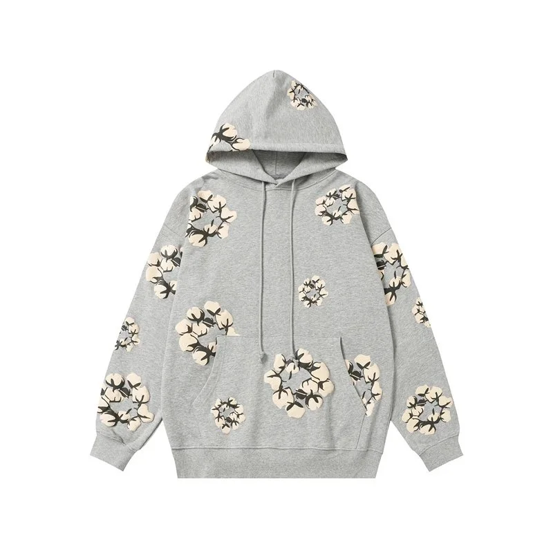 Other Gray Cotton Flower Print Hoodie Grey - 1
