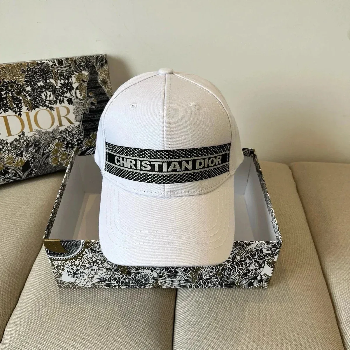 Dior Dior White 'Christian Dior' Embroidered Cap White