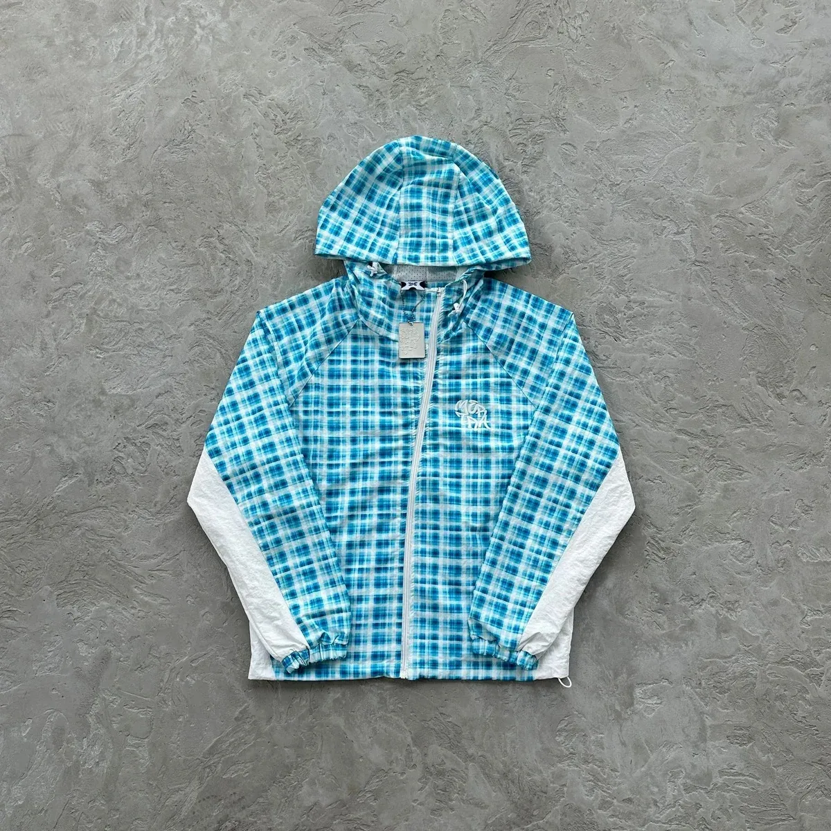 Other Unisex Plaid Windbreaker Jacket Lake Blue Blue - 1