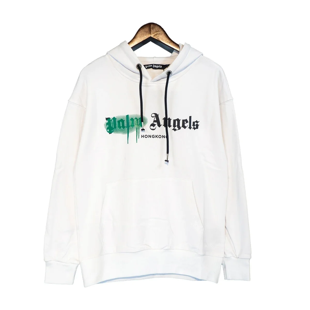 Palm Angels Palm Angels Angels White Hoodie with Green Logo White