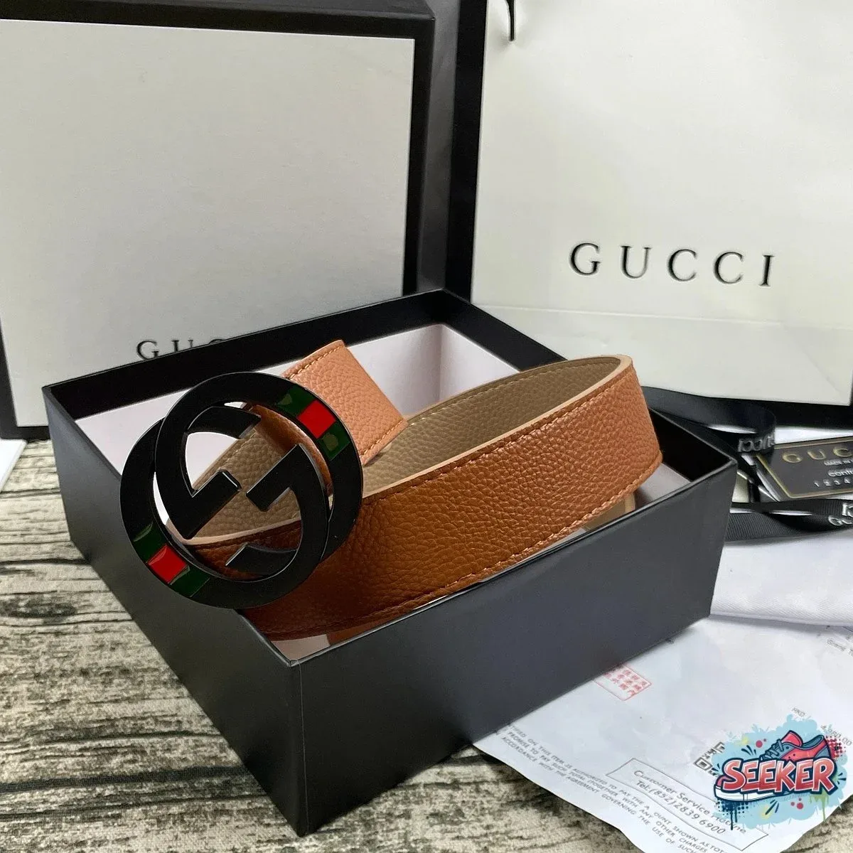 Gucci Gucci GG Belt Tan Leather Belt Brown - 1