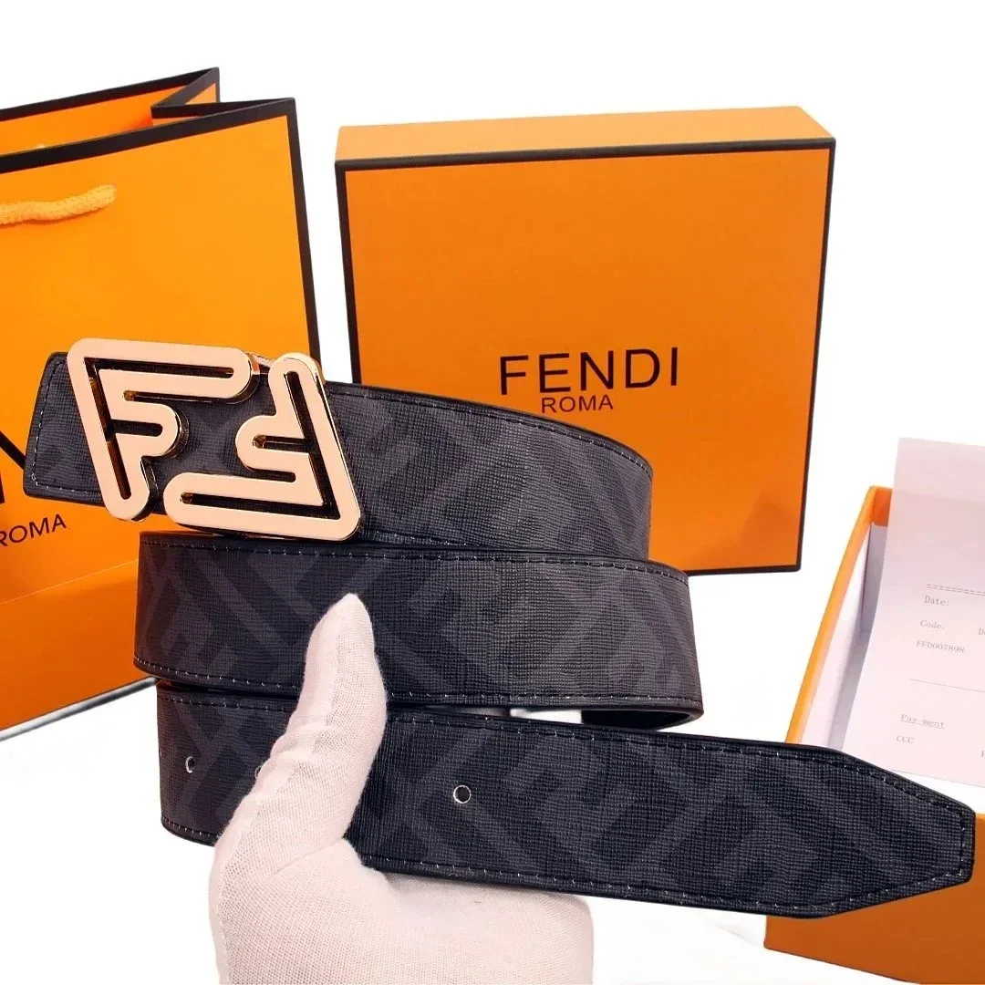 Fendi Fendi Iconic FF Logo Belt Black Leather Belt Black - 1