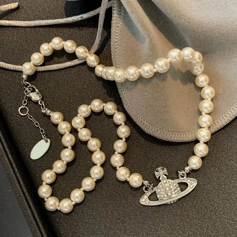 Other High Version Classic Silver Planet Pearl Necklace Silver - 1