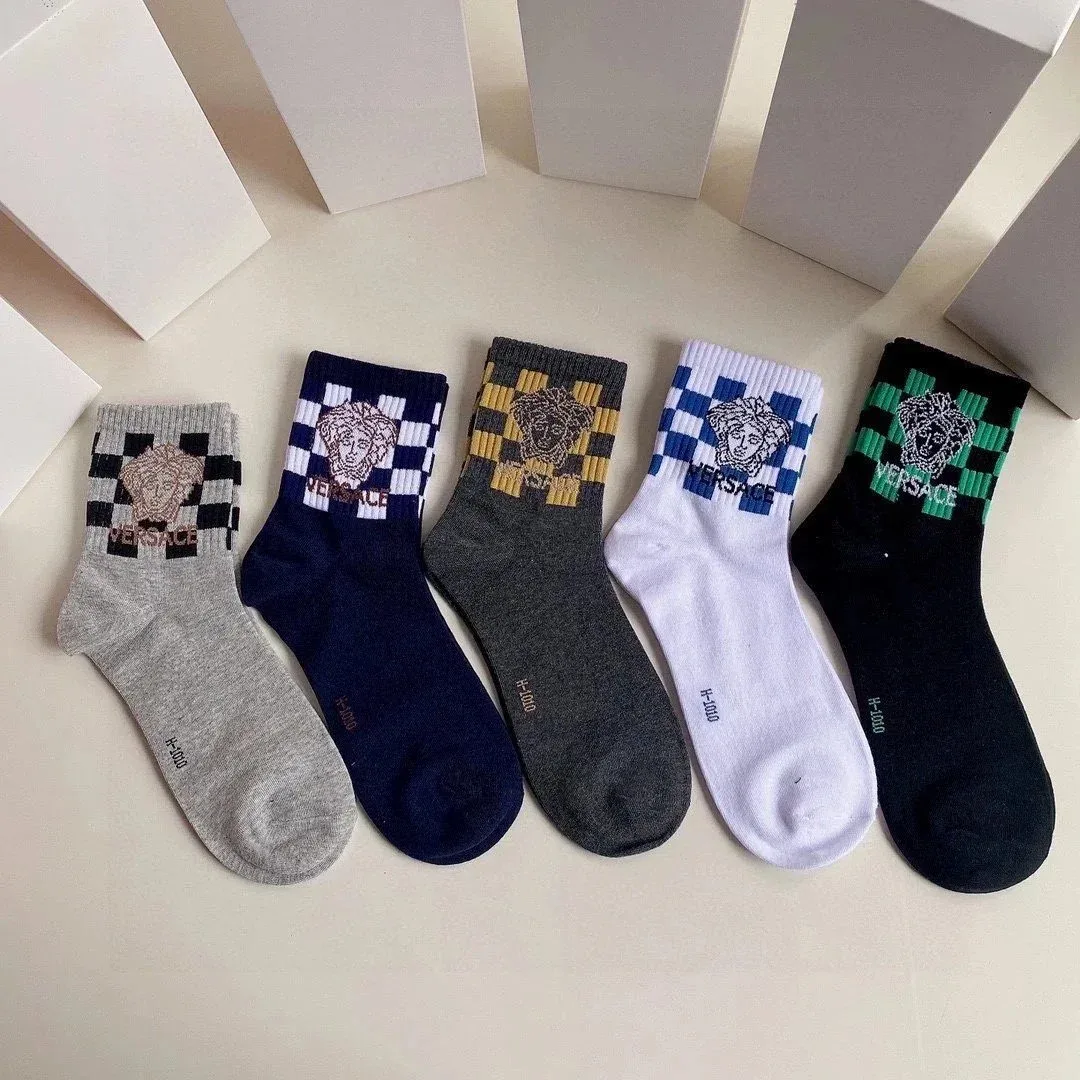 Versace Versace Medusa Checkered Socks Colorway Socks Grey - 1