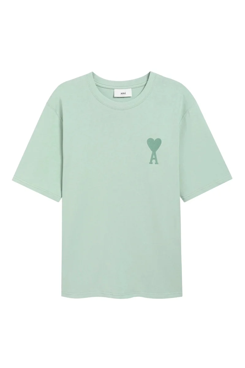 Ami Paris AMI Heart Logo T-Shirt in Mint Green Green - 1