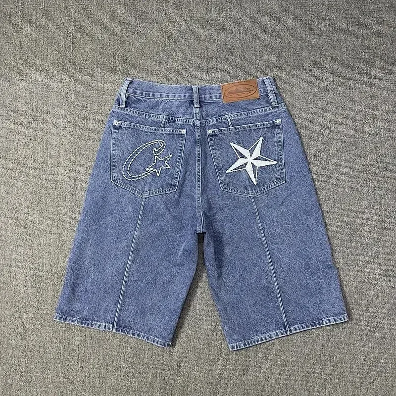 Corteiz Corteiz 1 Star Embroidered Denim Shorts Blue