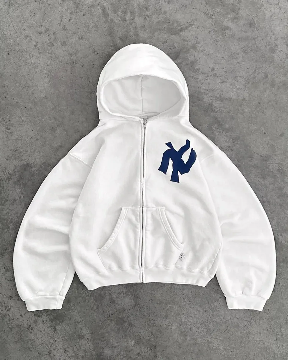 Other White Zip-Up Hoodie with Navy NY Logo White - 1