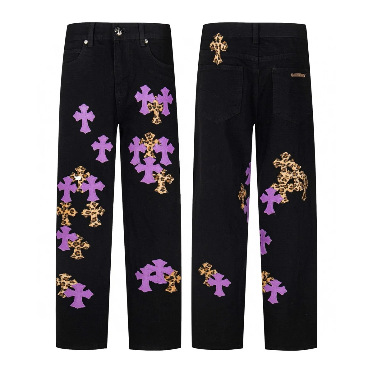 Chrome Hearts Chrome Hearts CH Cross Purple Leopard Denim Trousers Black