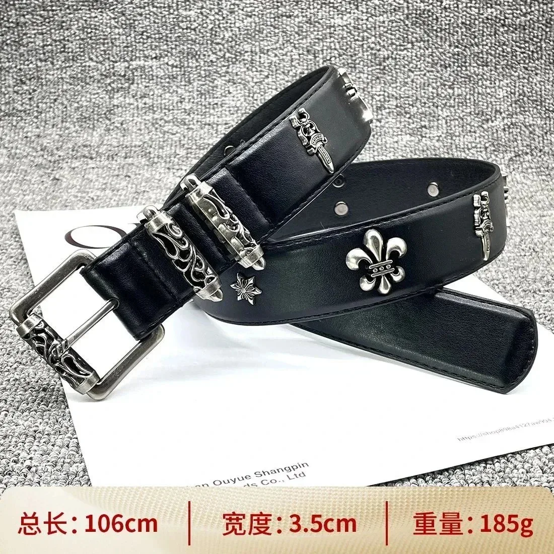 Chrome Hearts Chrome Hearts CH Cross Black Cross & Fleur-de-Lis Embellished Belt Black