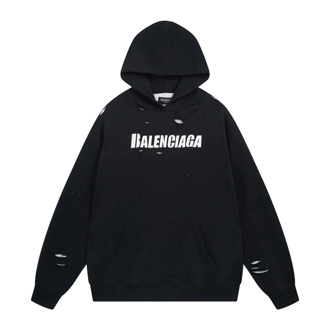 Balenciaga Balenciaga Distressed Logo Black Hoodie Black