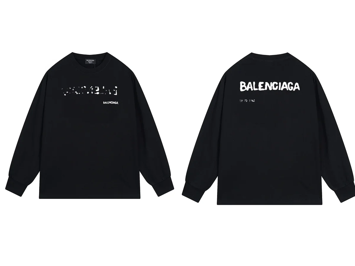 Balenciaga Balenciaga Black Logo Long Sleeve T-Shirt Black - 1
