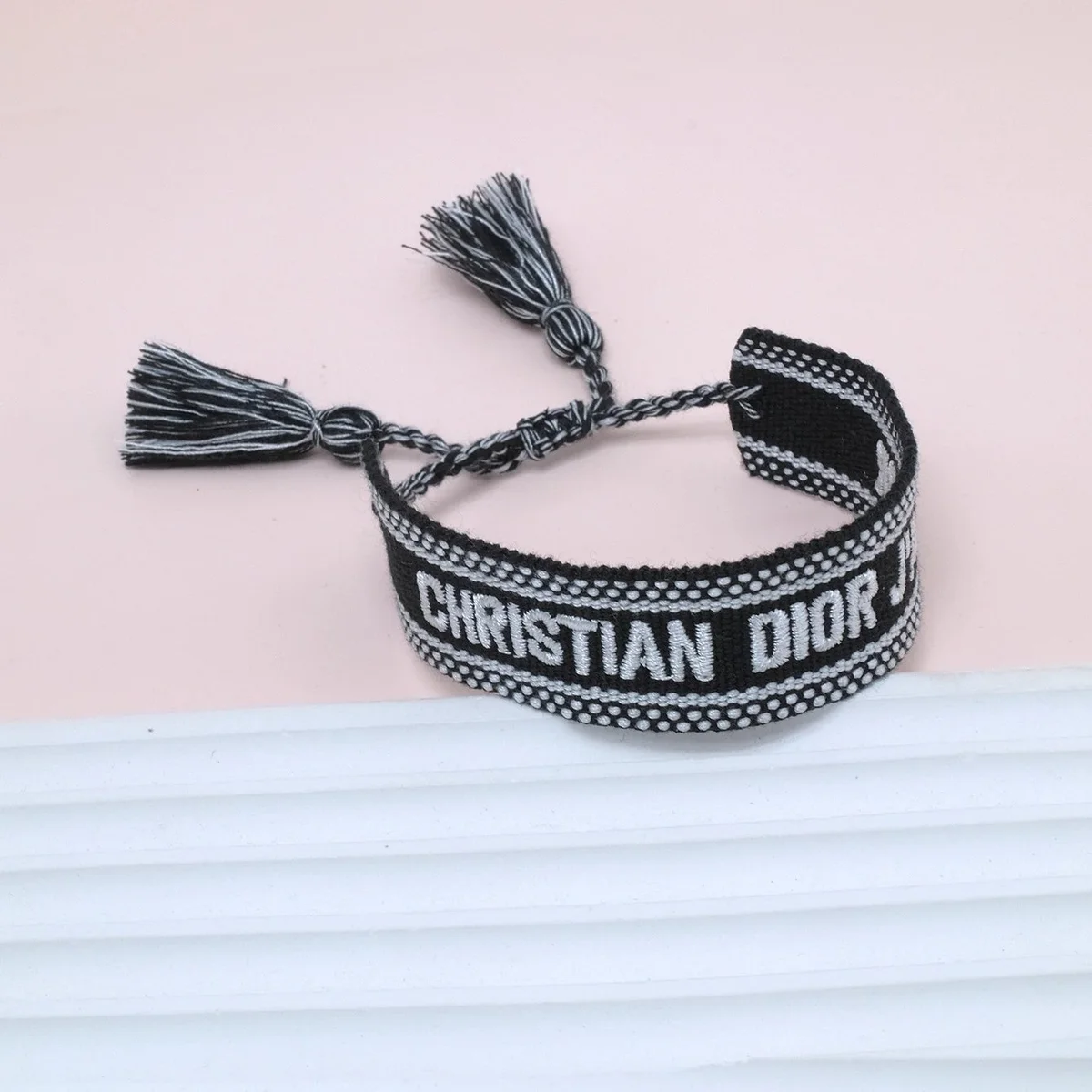 Dior Christian Dior Black & White Embroidered Bracelet Black - 1