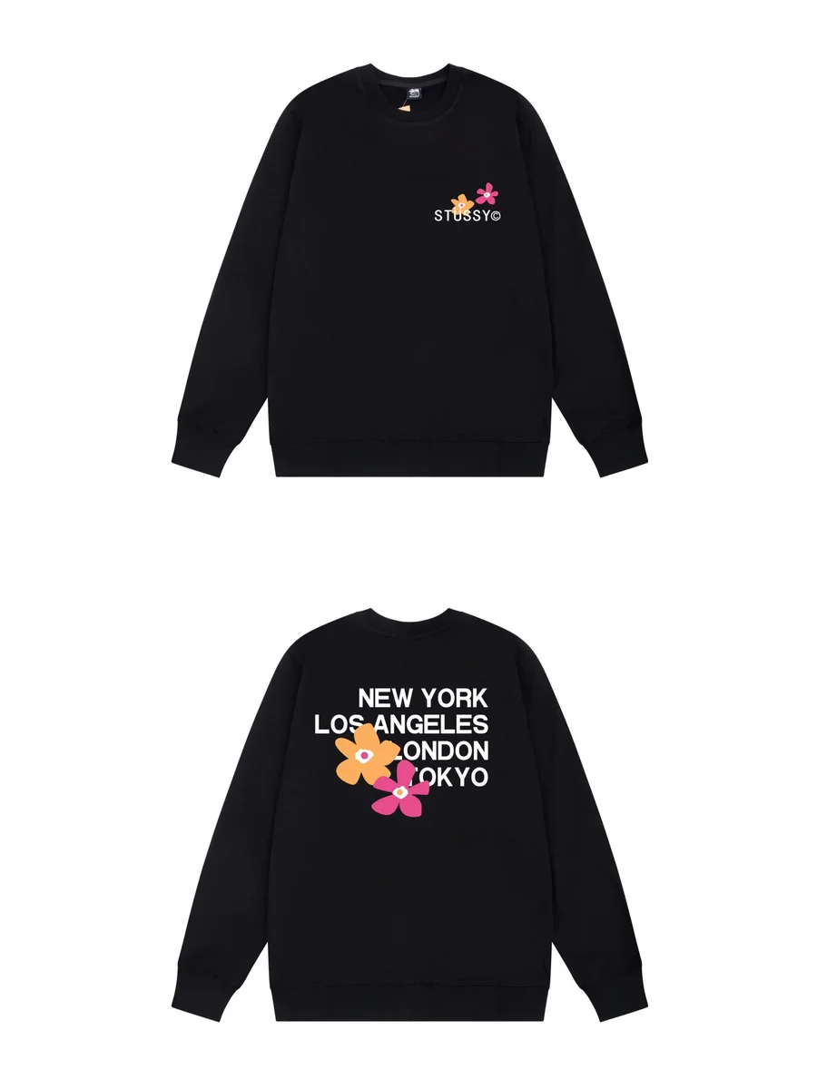 Stussy Stussy Stüssy Flower Print Crewneck Sweatshirt Black Black - 1