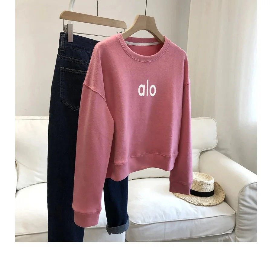 Other Peach Pink 'alo' Crop Top Sweatshirt Pink - 1