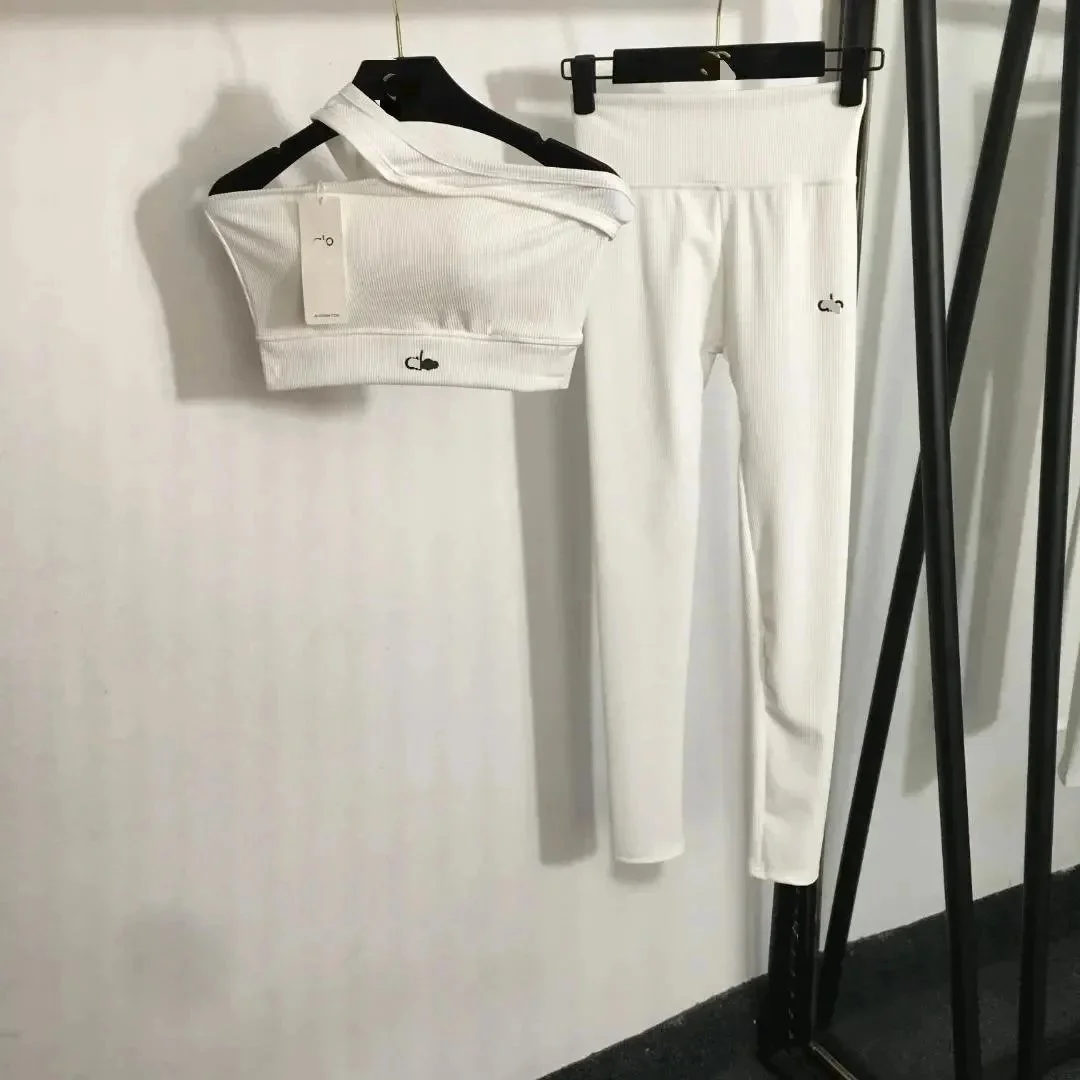 Other White Ribbed Sports Set with Crop Top & Leggings White - 1