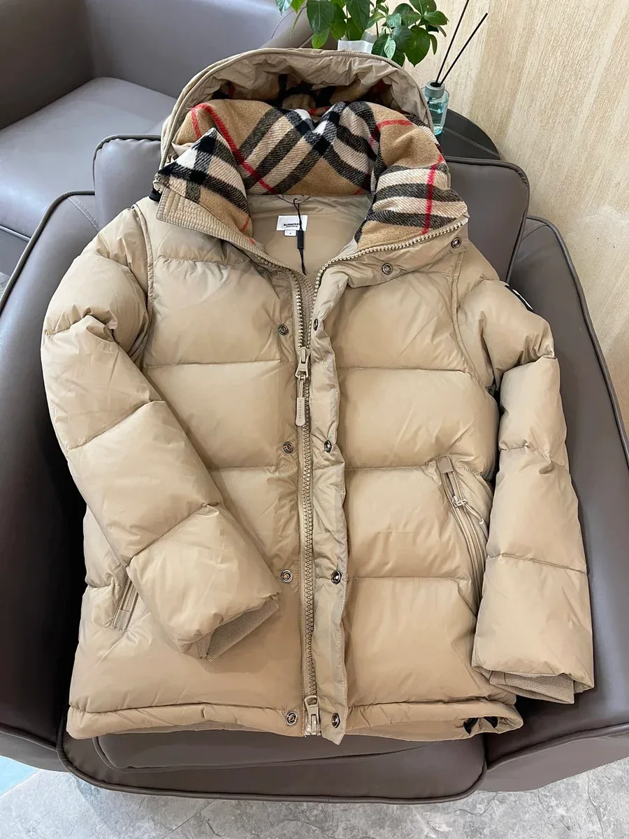 Burberry Burberry Beige Puffer Coat with Check Scarf Beige - 1