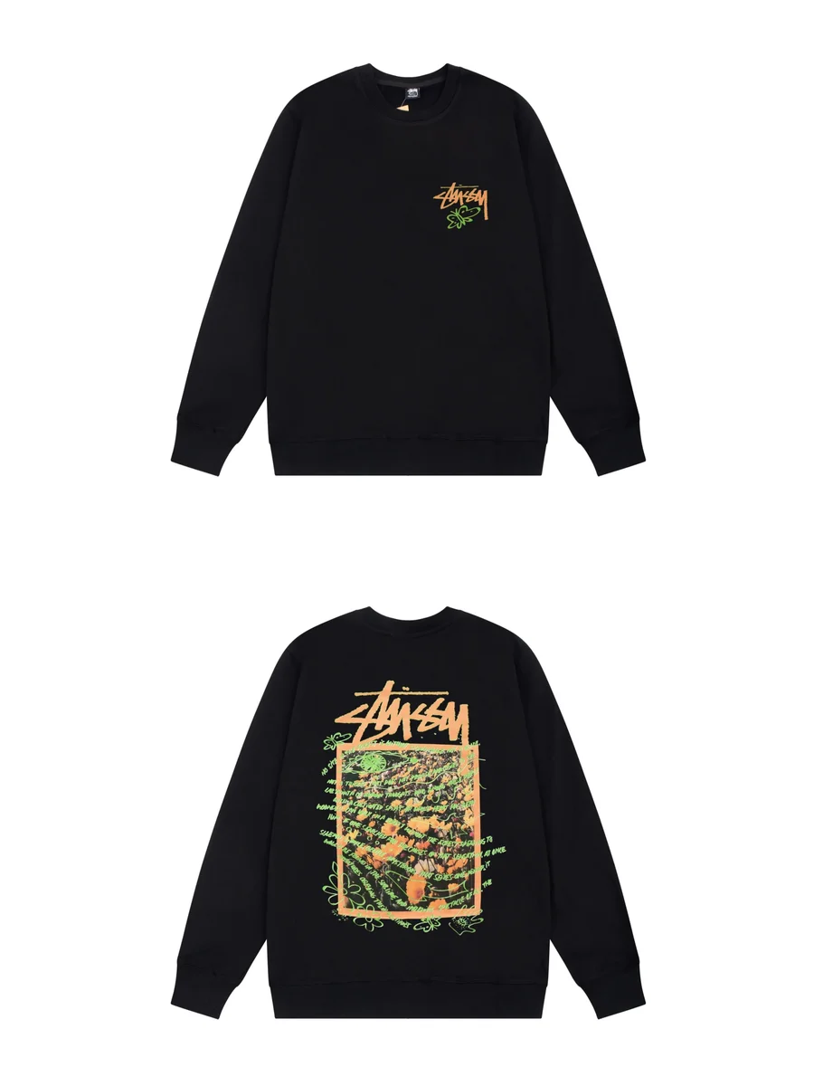 Stussy Stussy Stüssy Black Floral Print Crewneck Sweatshirt Black - 1