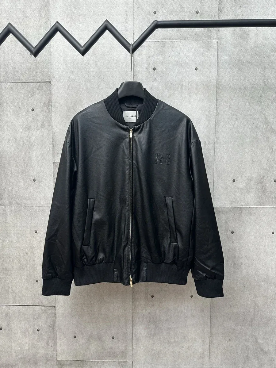 Miu Miu Miu Miu Black Leather Bomber Jacket Black