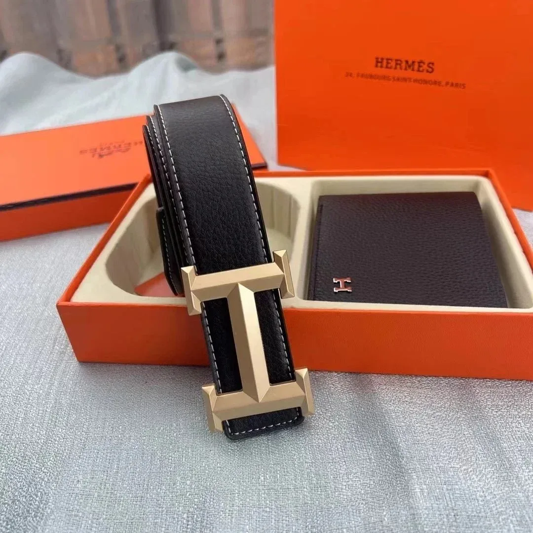 Hermès Hermès H Black Leather Belt Black