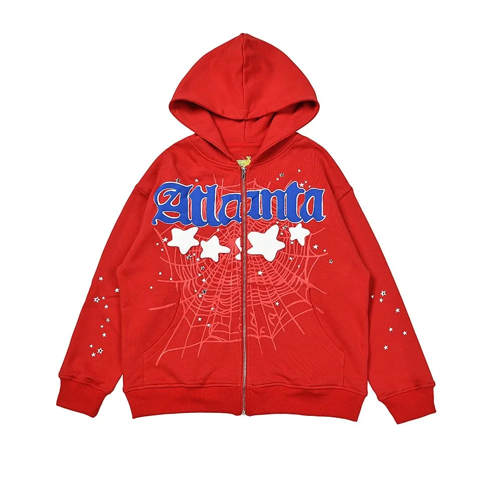 Other Red Atlanta Zip-Up Hoodie with Spider Web Print Red - 1