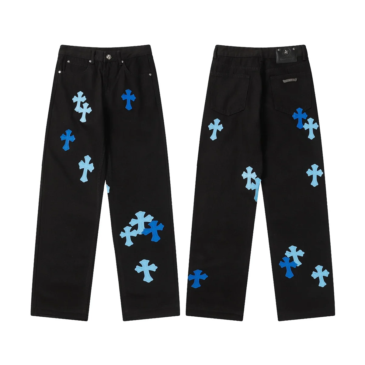 Chrome Hearts Chrome Hearts Cross Trousers Black/Blue Cross Embroidery Black